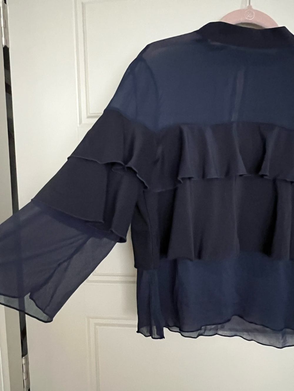 Boohoo Navy Sheer Ruffle Layered Blouse - Picture 2 of 7